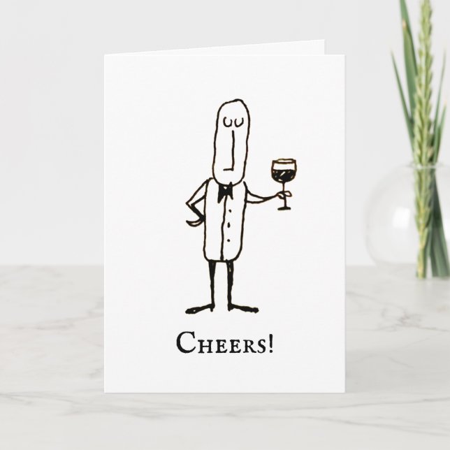 Cartão Cartoon Waiter Holding Wine Happy Birthday Card (Frente)