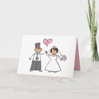 Cartão Cartoon Wedding Casal Bride & Groom Pink Heart