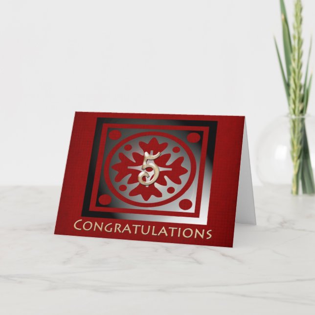 Cartão Carvalho Vermelho Elegante do Aniversário do 5 de  (Frente)