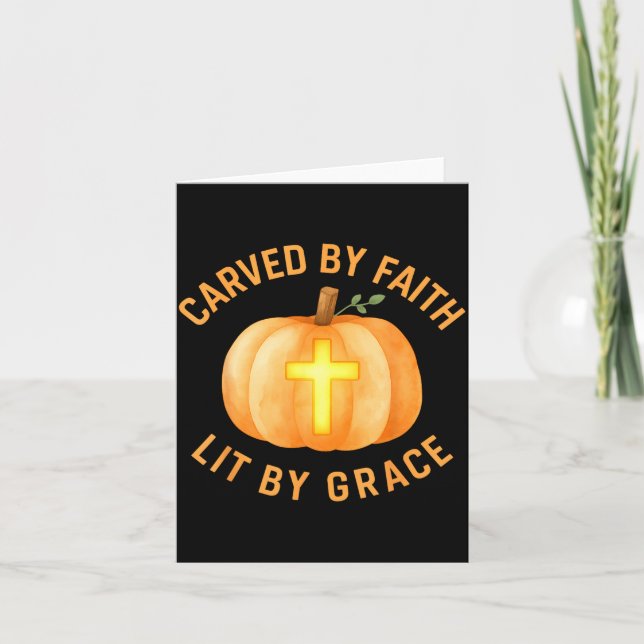 Cartão Carved By Faith Lit By Grace Pumpkin Cross Christi (Frente)