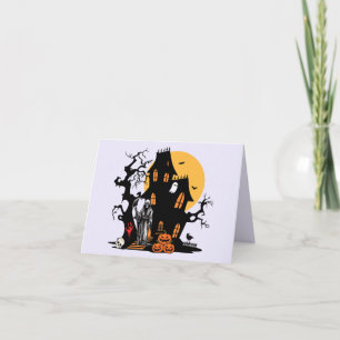 Cartão Casa Assombrada de Halloween Assustadora