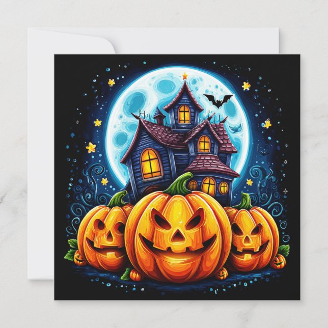 Cartão Casa Assombrada e Jack O Lanterns (Frente)