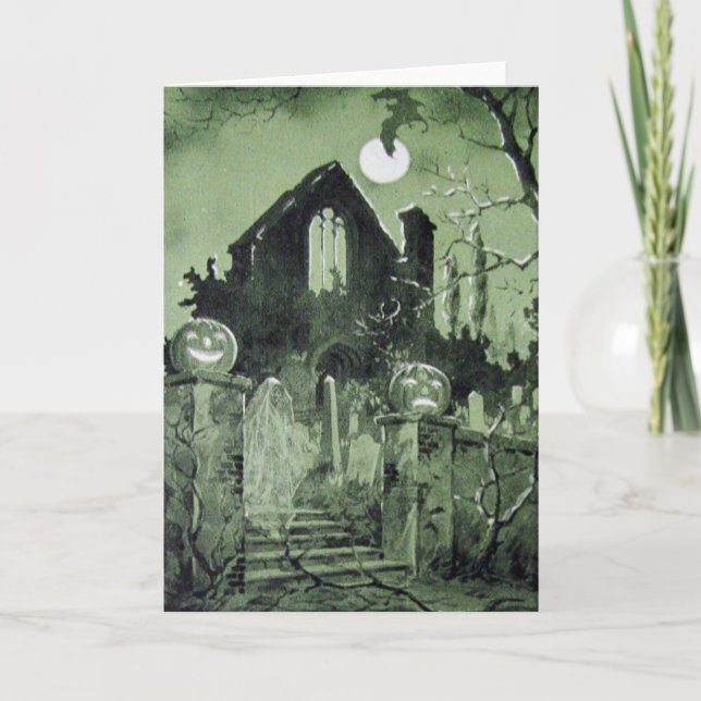 Cartão Casa Assombrada Jack O' Lantern Morcego Fantasma (Frente)
