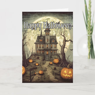 Cartão Casa Assombrada Vintage Assustadora de Halloween