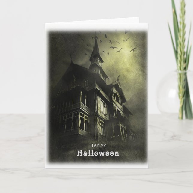 Cartão Casa assustadora do Halloween (Frente)