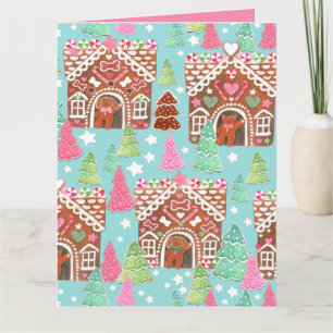 Cartão Casa de biscoito de gengibre de gatos e cães cartã