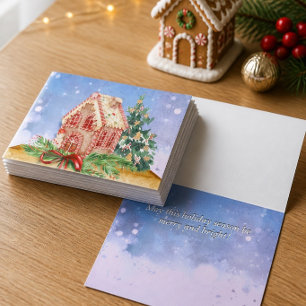 Cartão Casa de Biscoito de Natal Aquarela Saudação