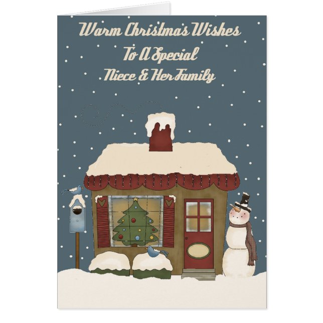 Cartão Casa de campo do Natal a uma sobrinha & a uma (Frente)