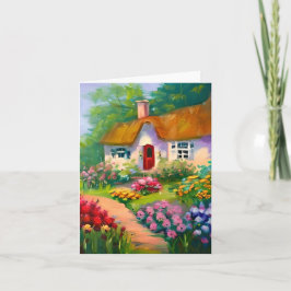 Cartão Casa de campo em aquarela e flores personalizáveis