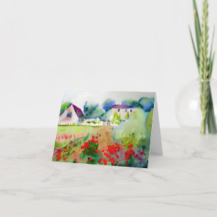 Cartão Casa de campo em aquarela personalizável