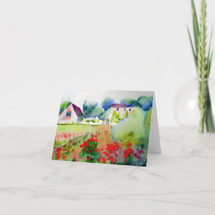 Cartão Casa de campo em aquarela personalizável
