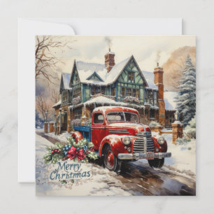 Cartão Casa de cidade de Natal de inverno vintage