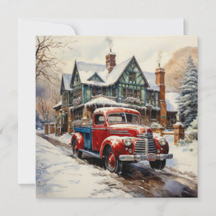 Cartão Casa de cidade de Natal de inverno vintage