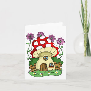 Cartão Casa de Cogumelo Fofa E Flores Uso Genérico Qualqu