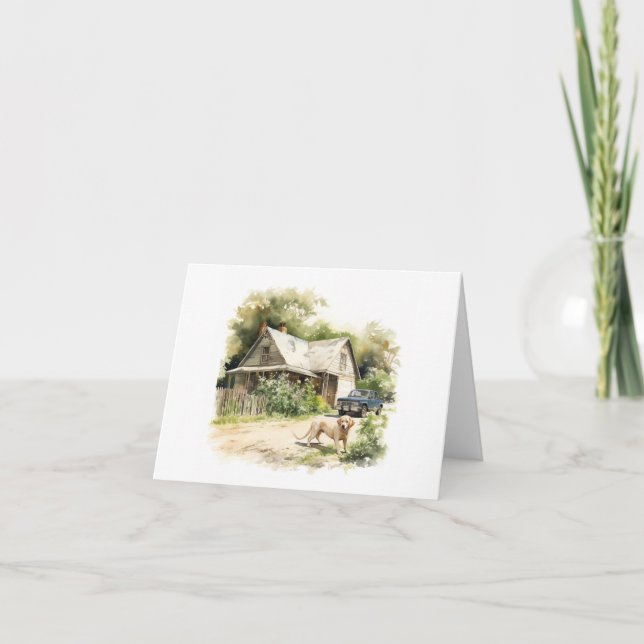 Cartão Casa de Fazenda Antiga com Cachorro e VAZIO (Frente)