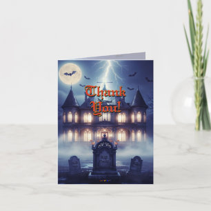 Cartão Casa de Halloween com Frankie, Azul Escuro