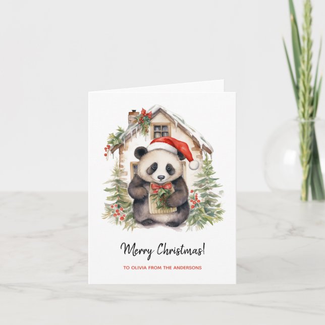 Cartão Casa de Natal de Papais noeis de Panda (Frente)