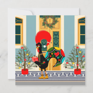 Cartão Casa de Natal portuguesa com Cumprimentos de Galo