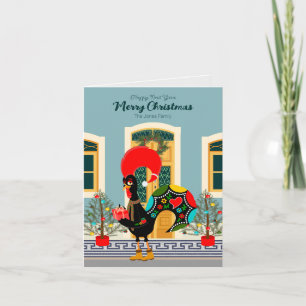 Cartão Casa de Natal portuguesa com saudações de galo