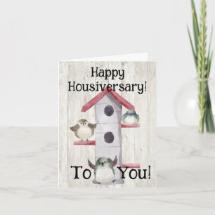 Cartão Casa de Pássaros em Aquarela Feliz Aniversário de 