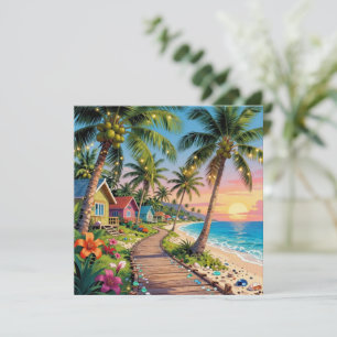 Cartão Casa de Praia Tropical Paradisíaca Em Branco