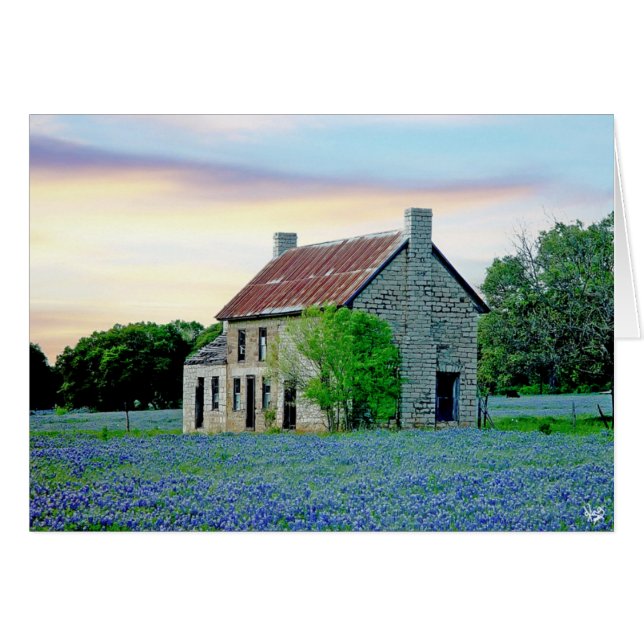Cartão Casa do Bluebonnet, quedas de mármore, TX (Frente horizontal)