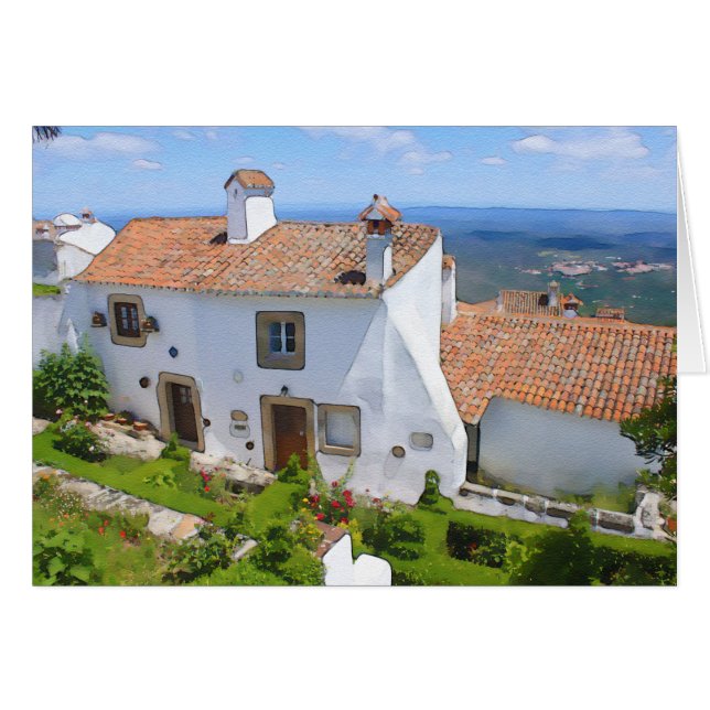 Cartão Casa do Mediterrâneo com Aquarela (Frente Horizontal)