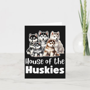 Cartão Casa dos Huskies Cachorrinhos Husky Fofos Aquarela