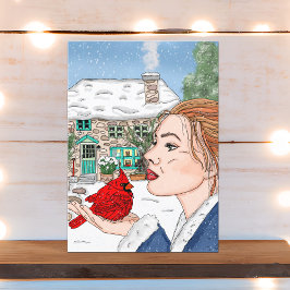 Cartão Casa Inglesa e Dia de Inverno do Cardinal em branc