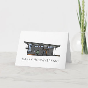 Cartão Casa Moderna de Meados do Século Feliz Aniversário