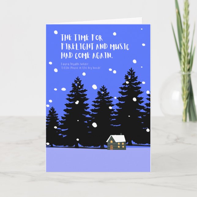 Cartão Casa pequena em Big Woods Snowy Arte Original Azul (Frente)