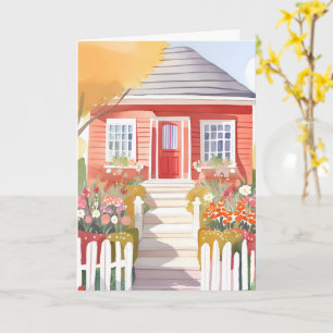 Cartão Casa Vermelha Linda Pintura em Aquarela