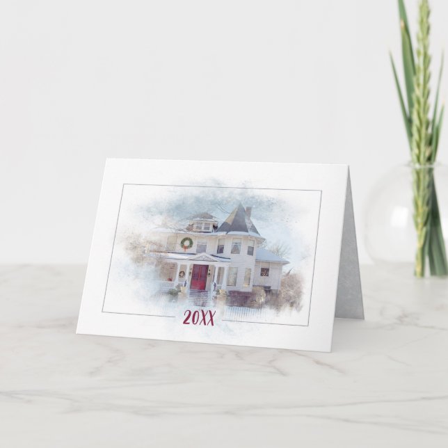 Cartão Casa Vitoriana de Natal Com Ano (Frente)