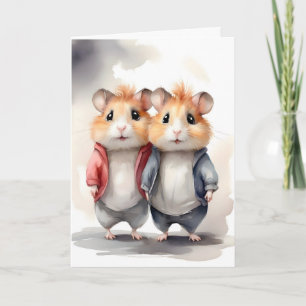 Cartão Casacos de hamsters fofos melhores amigos retrato 