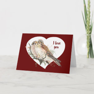 Cartão Casais de Falcão Kestrel Aquarela Eu te amo