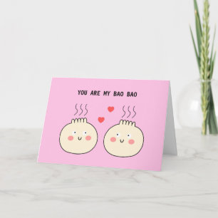 Cartão Casal Adorável de Bao Bun Chinês Pun Amor Carinhos