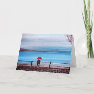 Cartão Casal apaixonado por um guarda-chuva vermelho