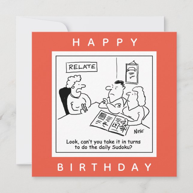 Cartão Casal Argumenta Sobre O Cartoon Sudoku (Frente)