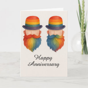 Cartão Casal Barbudo Gay Engraçado Aniversário Arco-Íris