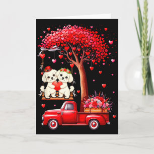 Cartão Casal Bichon Frises Corações de São Valentim Árvor