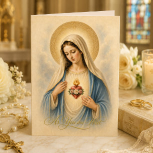 Cartão Casal Católico Coração Imaculado de Maria Vintage