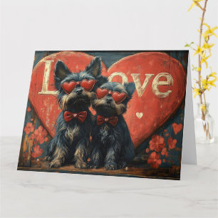 Cartão Casal de Affenpinscher Vintage Amor - Romance Retr