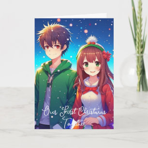 Cartão Casal de Anime Fofo Nosso Primeiro Natal
