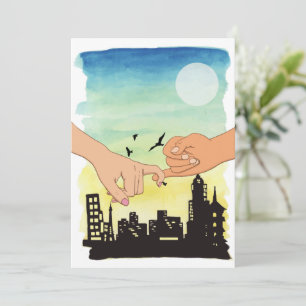 Cartão Casal de aquarela promete vista da paisagem urbana