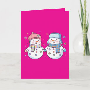 Cartão Casal de Bonecos de Neve de Inverno Fofos de Mãos 