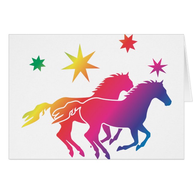 Cartão Casal de Cavalos Arco-íris (Frente Horizontal)