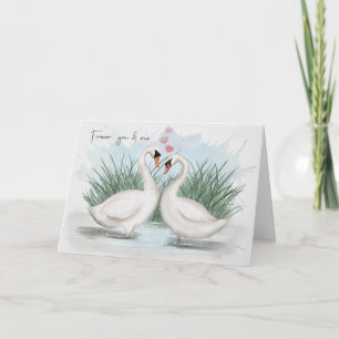 Cartão Casal de Cisnes Românticos no Dia dos Namorados