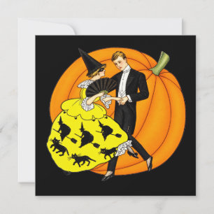Cartão Casal de Dança Vintage de Halloween Abóbora