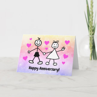 Cartão Casal de Desenho Animado Fofo Feliz Aniversário de