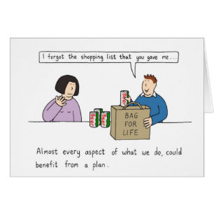 Cartão Casal de desenho de humor de planejamento avançad
